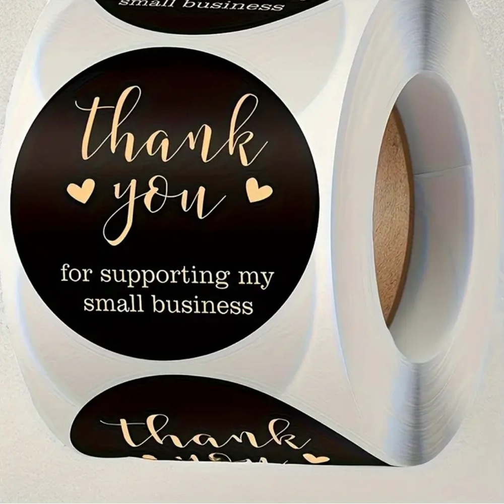 800pcs/Roll Black Thank You Stickers Bin A